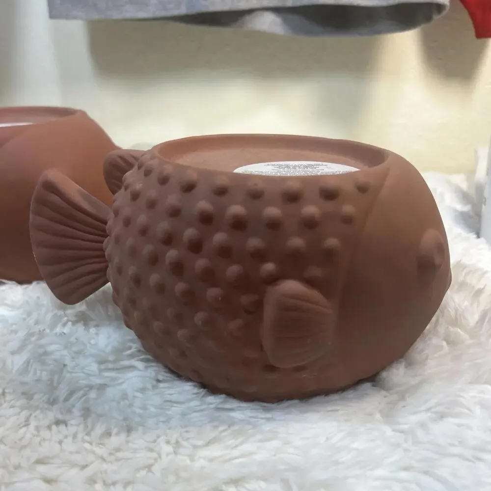 Bath & Body Works Terra Cotta PUFFER FISH 3-Wick Holders (2)